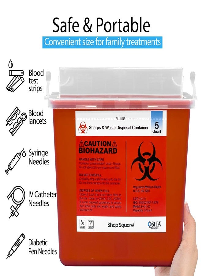 Shop Square Sharps Container for Home Use and Professional - 5 Quart (2 Pack) Large Sharps Container, Needle Disposal, Touch Free Rotating Lid - Image 2